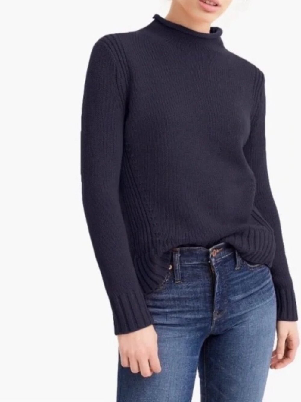 J. Crew Always 1988 Cropped Roll Neck Sweater Cotton Navy Size S Preppy Coastal
